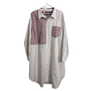 Lauren Ralph Lauren Plus White Red Striped Patchwork Button Down Shirt Dress 3X